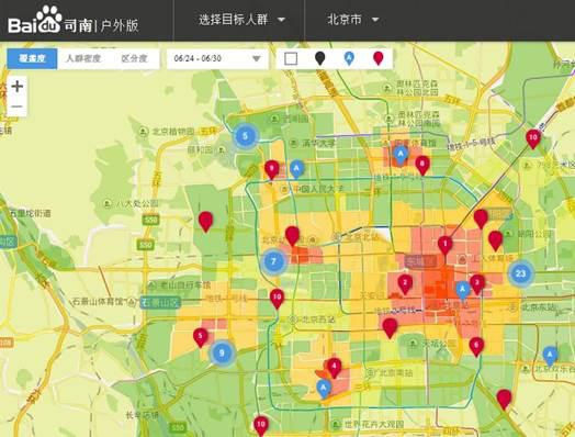 (百度司南户外版定义目标人群在线下的热力图分布)